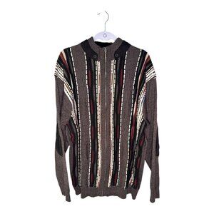 Montique Vintage 90s Full Zip Eclect Grandpa Cardigan brown and tan Academia 3XL